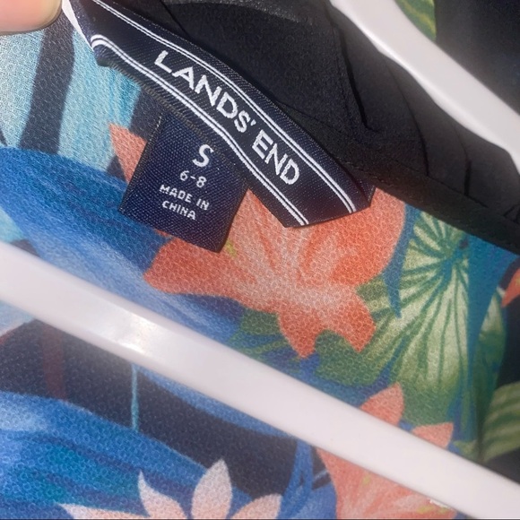 Lands ‘end black floral tropical sheer swim cover up tunic kaftan S 6/8 - Picture 3 of 4